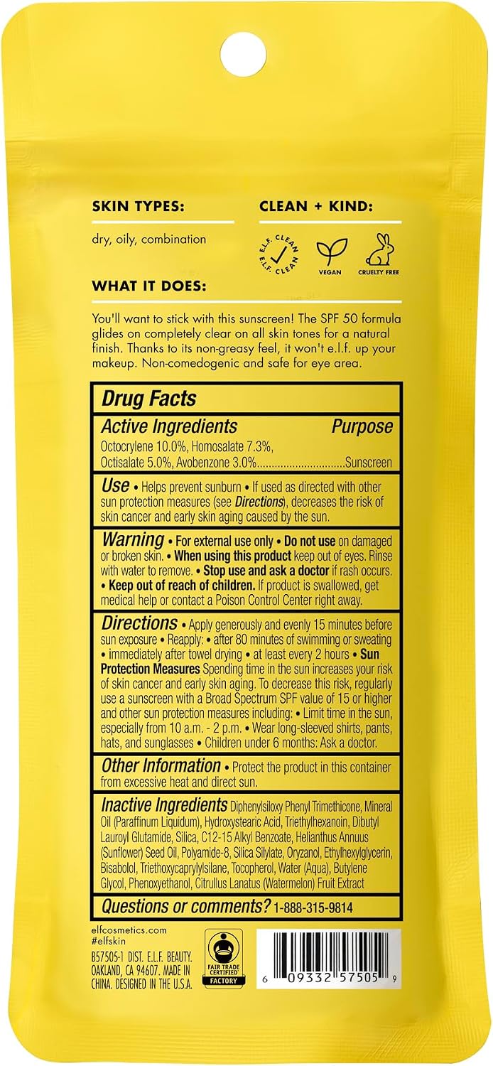 e.l.f. Suntouchable Invisi-Stick SPF 50, Face Sunscreen Stick, Waterproof, No White Haze, Non-greasy Feel, Bisabolol and Sunflower Seed Oil, Vegan and Cruelty Free