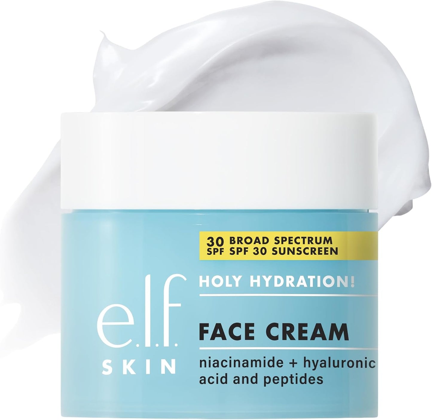e.l.f. Holy Hydration! Face Cream, Broad Spectrum SPF 30 sunscreen, moisturizes and softens the skin, absorbs quickly and is super hydrating, 53 ml