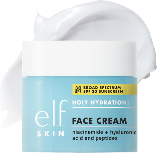 e.l.f. Holy Hydration! Face Cream, Broad Spectrum SPF 30 sunscreen, moisturizes and softens the skin, absorbs quickly and is super hydrating, 53 ml