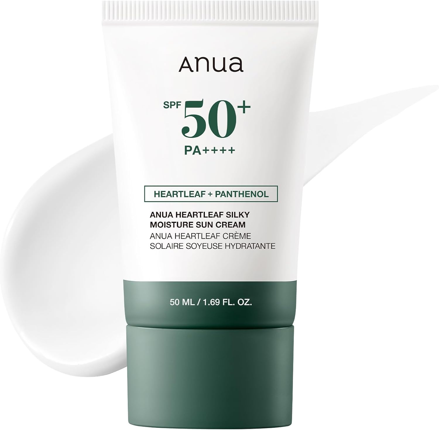 ANUA Heartleaf Silky Moisture Sun Cream Spf 50, Korean Face Sunscreen, Korean Skin Care 50ml / 1.69 Fl.Oz. White