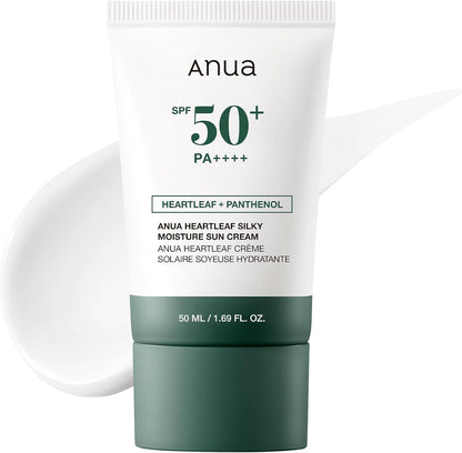 ANUA Heartleaf Silky Moisture Sun Cream Spf 50, Korean Face Sunscreen, Korean Skin Care 50ml / 1.69 Fl.Oz. White