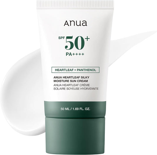 ANUA Heartleaf Silky Moisture Sun Cream Spf 50, Korean Face Sunscreen, Korean Skin Care 50ml / 1.69 Fl.Oz. White