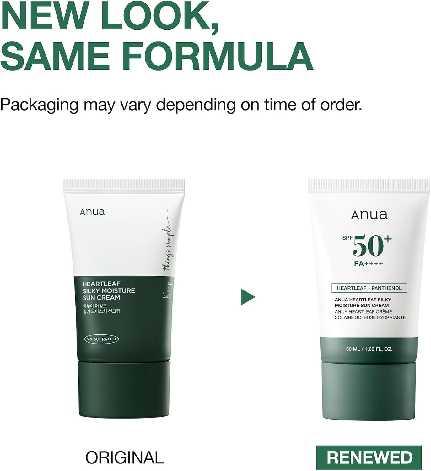 ANUA Heartleaf Silky Moisture Sun Cream Spf 50, Korean Face Sunscreen, Korean Skin Care 50ml / 1.69 Fl.Oz. White