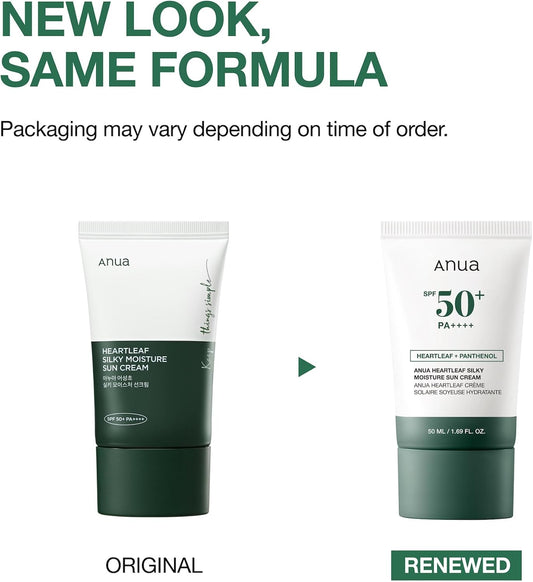 ANUA Heartleaf Silky Moisture Sun Cream Spf 50, Korean Face Sunscreen, Korean Skin Care 50ml / 1.69 Fl.Oz. White