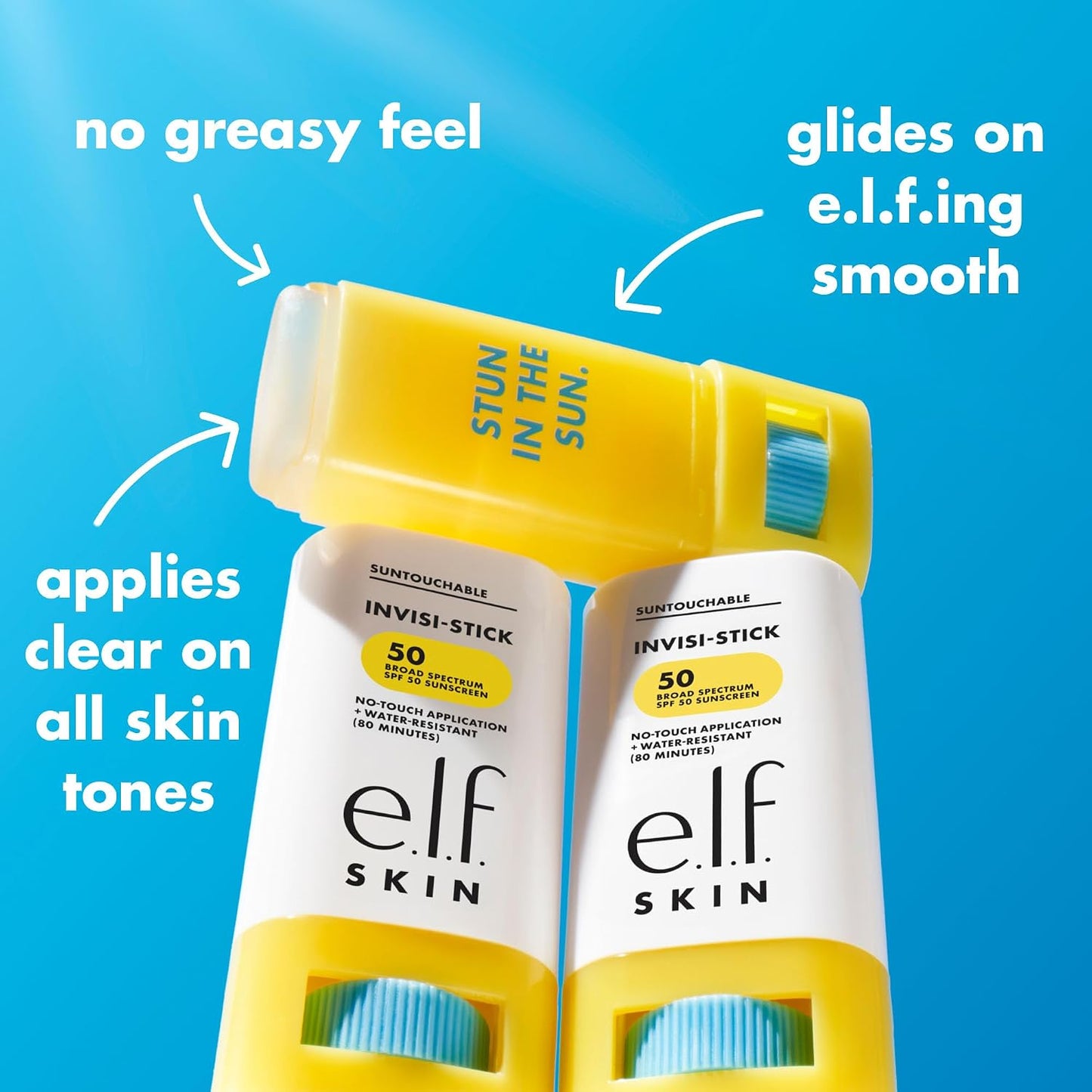 e.l.f. Suntouchable Invisi-Stick SPF 50, Face Sunscreen Stick, Waterproof, No White Haze, Non-greasy Feel, Bisabolol and Sunflower Seed Oil, Vegan and Cruelty Free