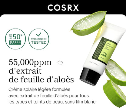 COSRX Korean Skincare Aloe Soothing Sun Cream SPF 50, Moisturising Sun Cream with Aloe Vera, for All Skin Types, Face and Body