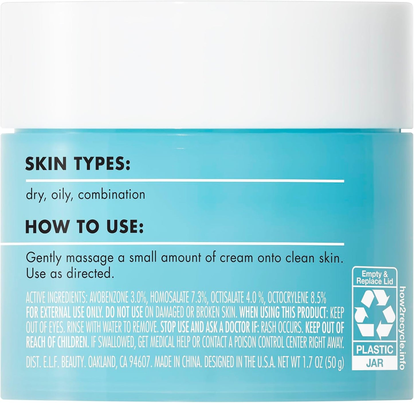 e.l.f. Holy Hydration! Face Cream, Broad Spectrum SPF 30 sunscreen, moisturizes and softens the skin, absorbs quickly and is super hydrating, 53 ml
