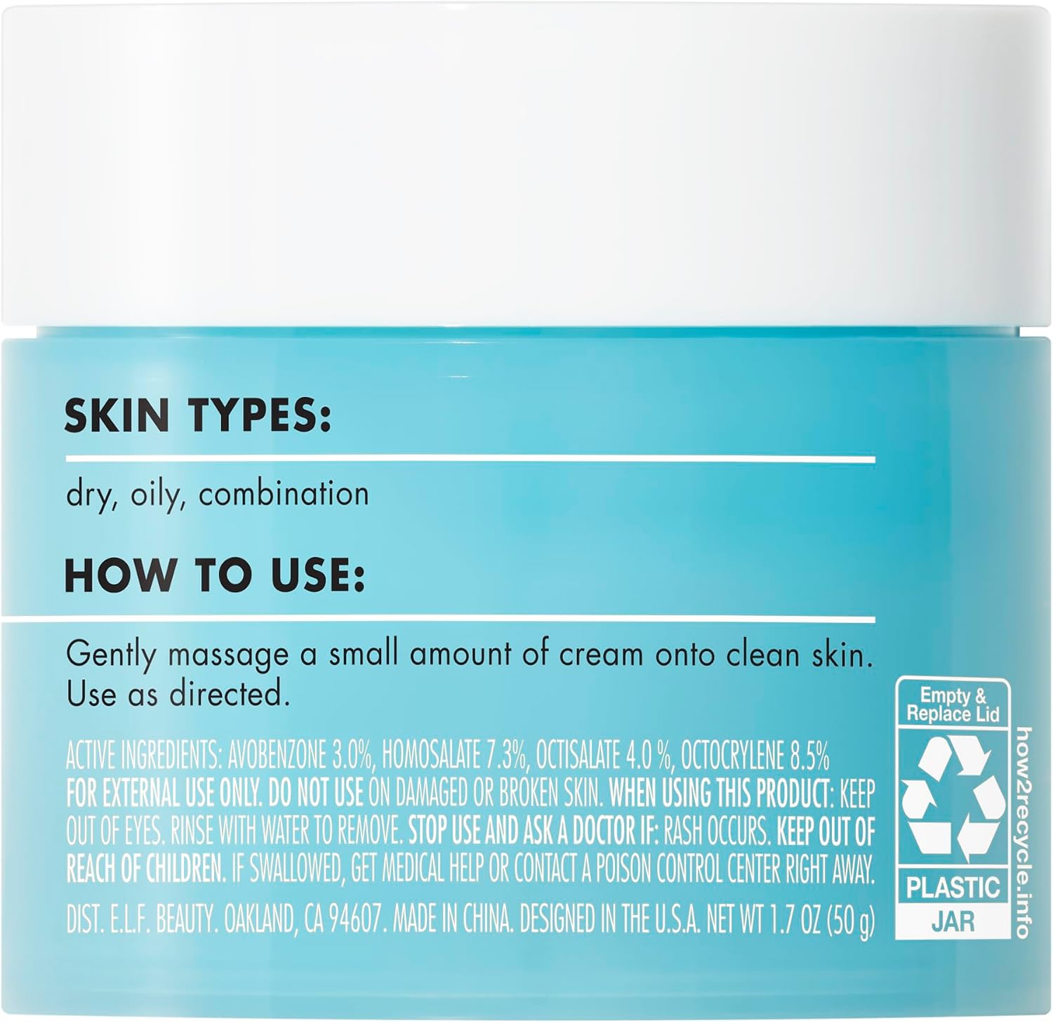 e.l.f. Holy Hydration! Face Cream, Broad Spectrum SPF 30 sunscreen, moisturizes and softens the skin, absorbs quickly and is super hydrating, 53 ml