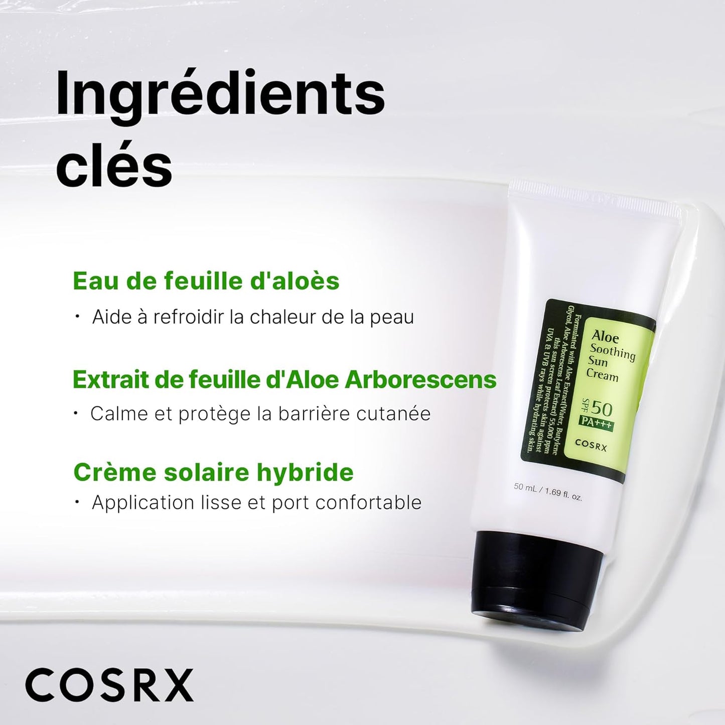 COSRX Korean Skincare Aloe Soothing Sun Cream SPF 50, Moisturising Sun Cream with Aloe Vera, for All Skin Types, Face and Body