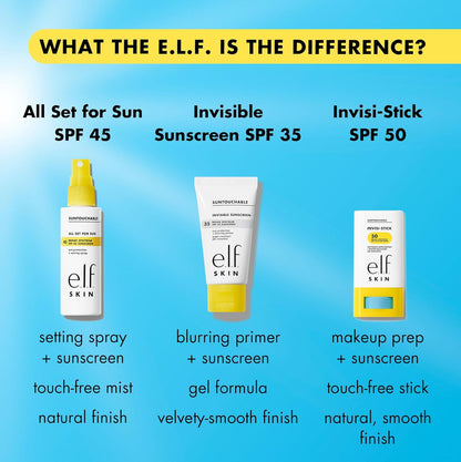 e.l.f. Suntouchable Invisi-Stick SPF 50, Face Sunscreen Stick, Waterproof, No White Haze, Non-greasy Feel, Bisabolol and Sunflower Seed Oil, Vegan and Cruelty Free