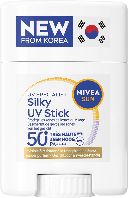 NIVEA SUN UV Face Silky Sunscreen Stick Face SPF 50+ - Sunstick Non-greasy & Invisible - Water Resistant Sunstick - Breathable Protection - Korean Skincare - 15g