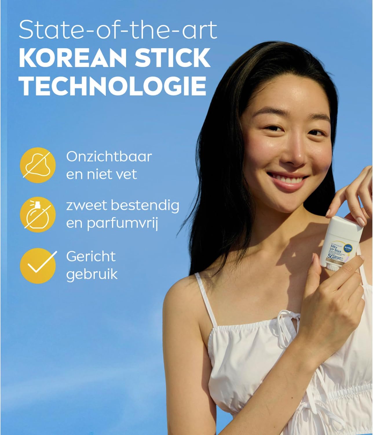 NIVEA SUN UV Face Silky Sunscreen Stick Face SPF 50+ - Sunstick Non-greasy & Invisible - Water Resistant Sunstick - Breathable Protection - Korean Skincare - 15g