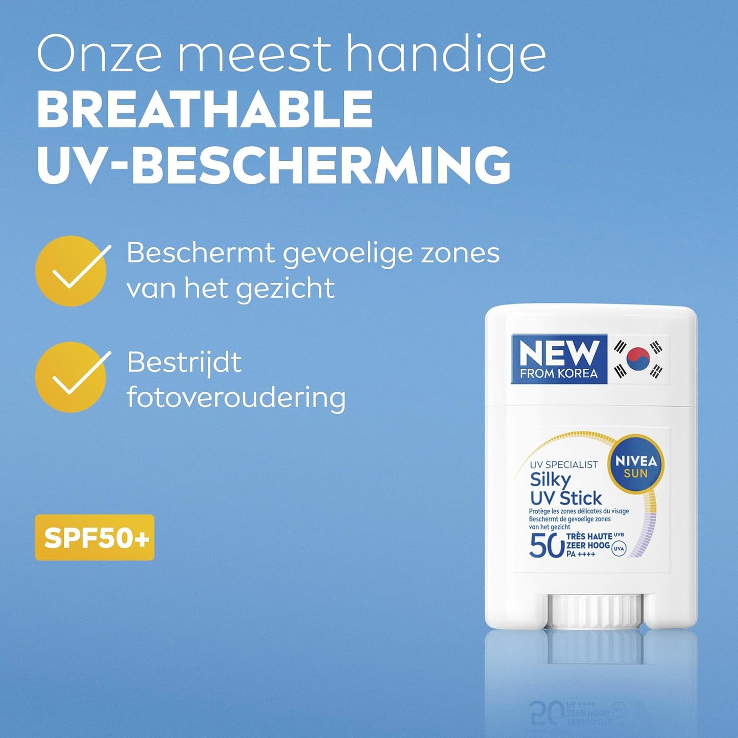 NIVEA SUN UV Face Silky Sunscreen Stick Face SPF 50+ - Sunstick Non-greasy & Invisible - Water Resistant Sunstick - Breathable Protection - Korean Skincare - 15g