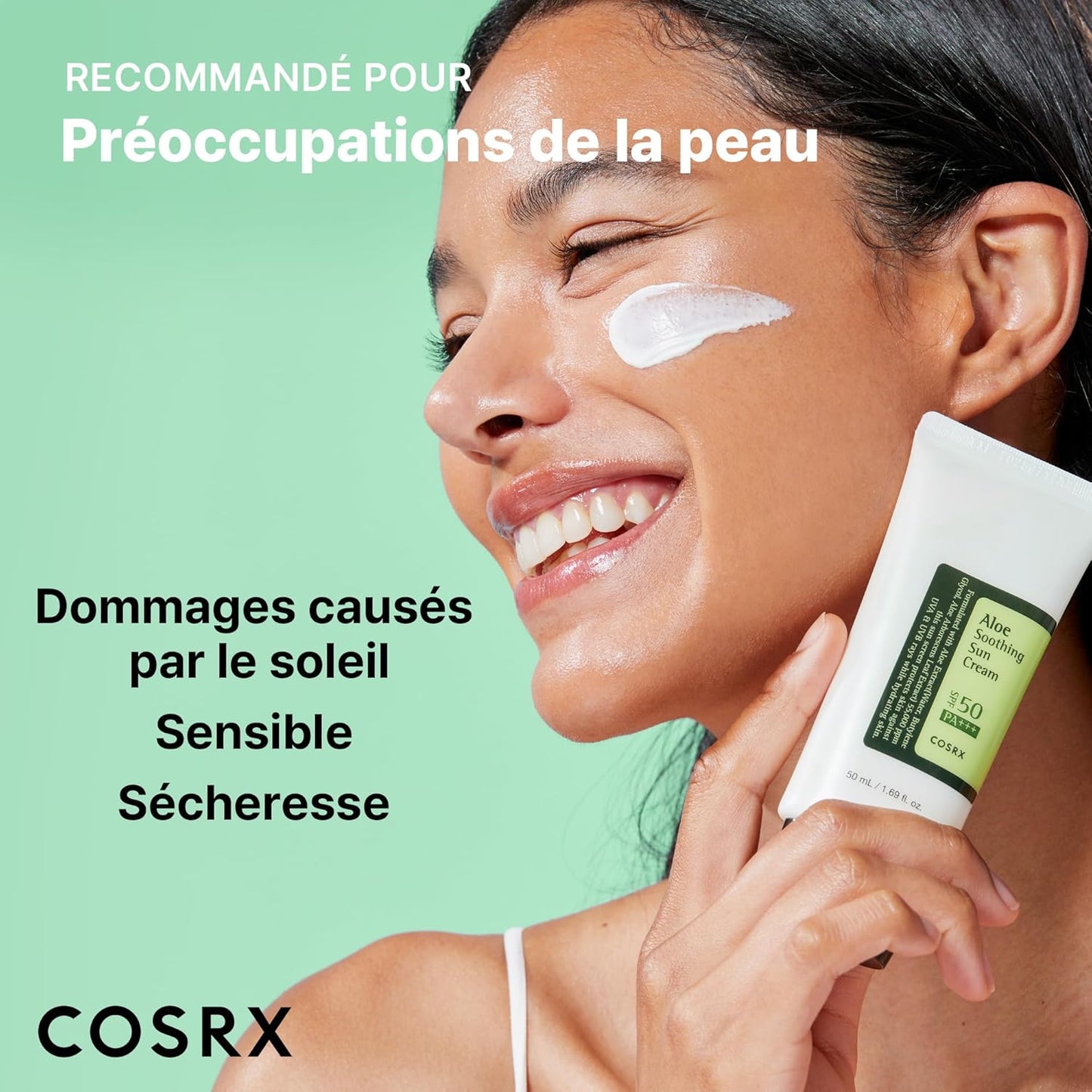 COSRX Korean Skincare Aloe Soothing Sun Cream SPF 50, Moisturising Sun Cream with Aloe Vera, for All Skin Types, Face and Body
