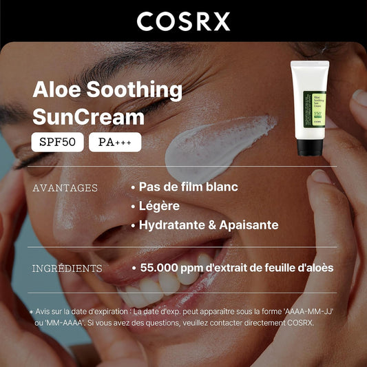 COSRX Korean Skincare Aloe Soothing Sun Cream SPF 50, Moisturising Sun Cream with Aloe Vera, for All Skin Types, Face and Body
